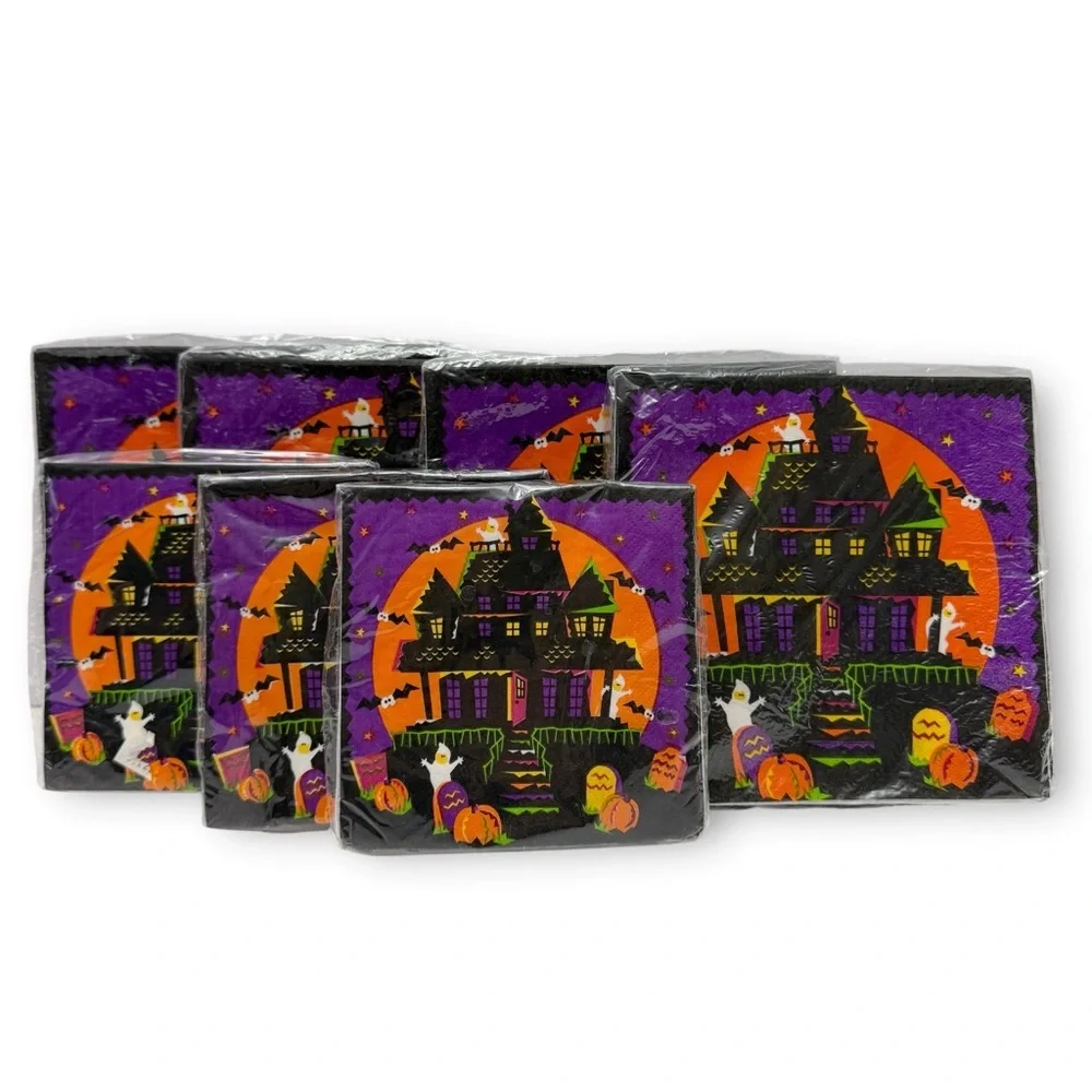 Vintage Trend Setters Haunted House Halloween Paper Napkins Lot Of 7 Packages