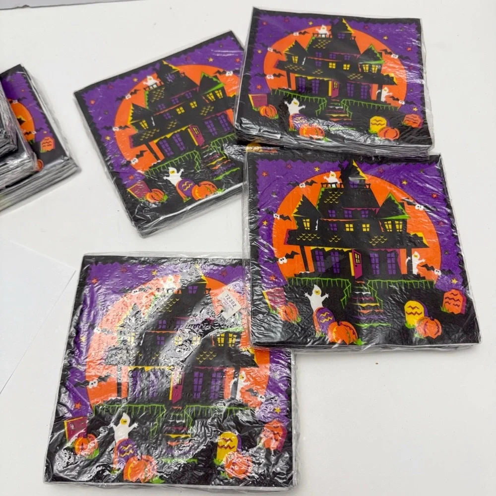 Vintage Trend Setters Haunted House Halloween Paper Napkins Lot Of 7 Packages