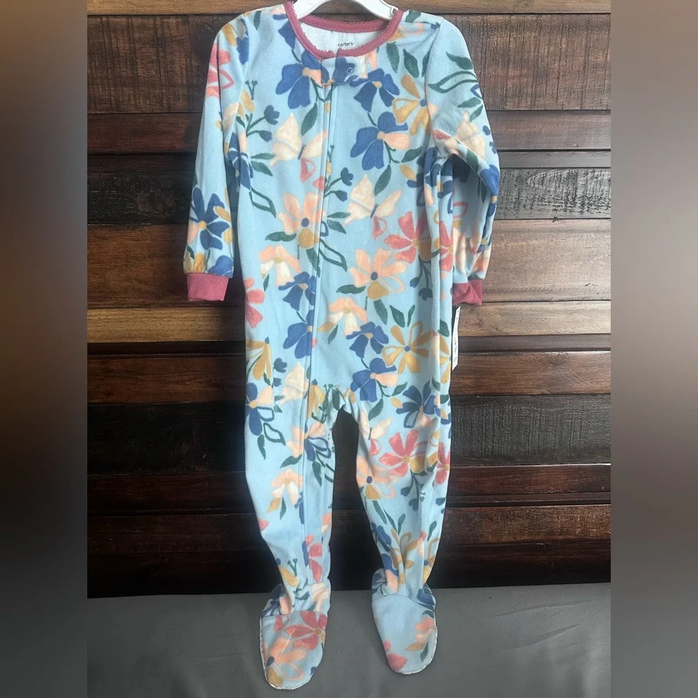 NWT Carter’s Toddler Girl Floral Blue Fleece Footsie