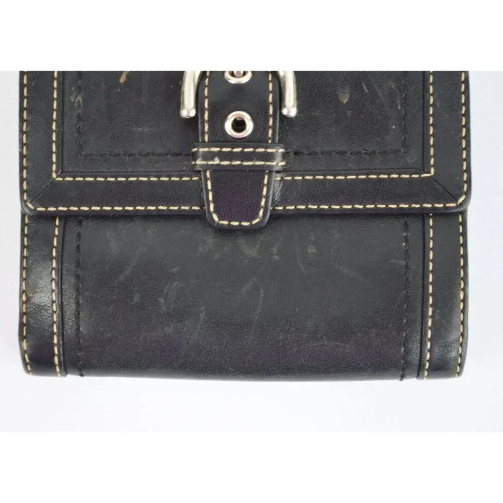 Coach Vintage Black Leather Bifold Wallet Visible Stitching Nickel Hardware Soho