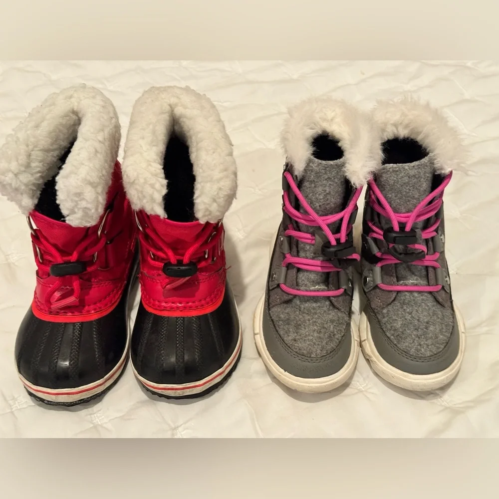 Sorel Kids Red and Gray Snow Boots Bundle