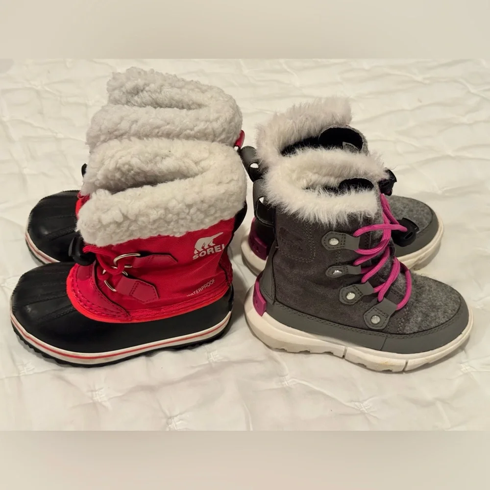 Sorel Kids Red and Gray Snow Boots Bundle