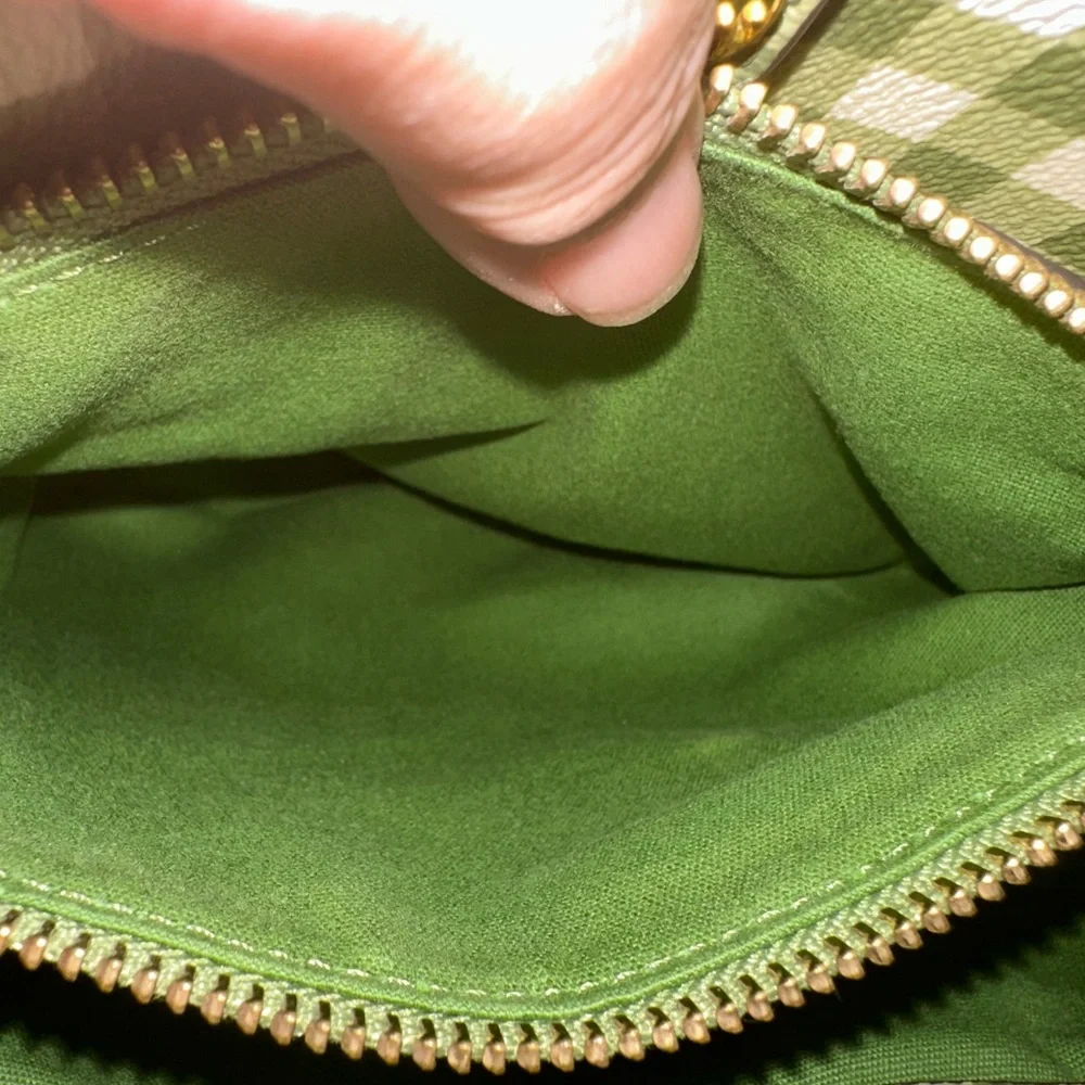 Tory Burch Kerrington Gingham Open Green Vinyl Tote w/ Leather Crossbody Strap