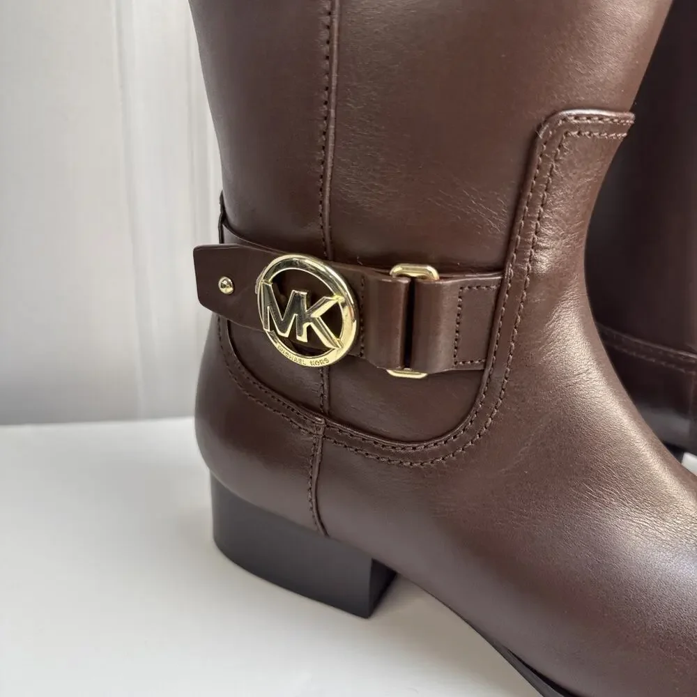 Michael Kors Harland Knee High Riding Boots Brown Leather 5M Wide Calf NWB