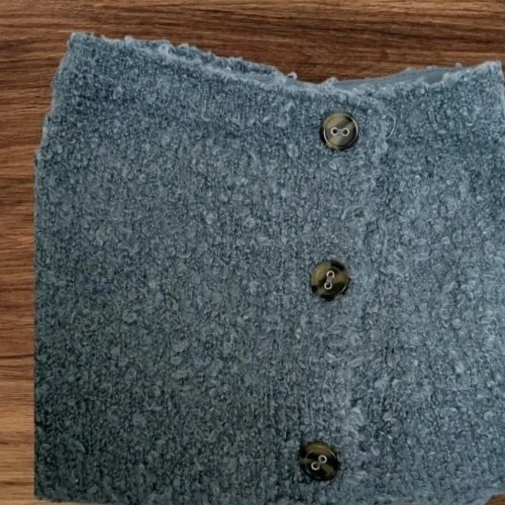 NWT Urban Outfitters Mini Skirt Aster Fuzzy Knit Buttons Blue Gray  Sz Large UO