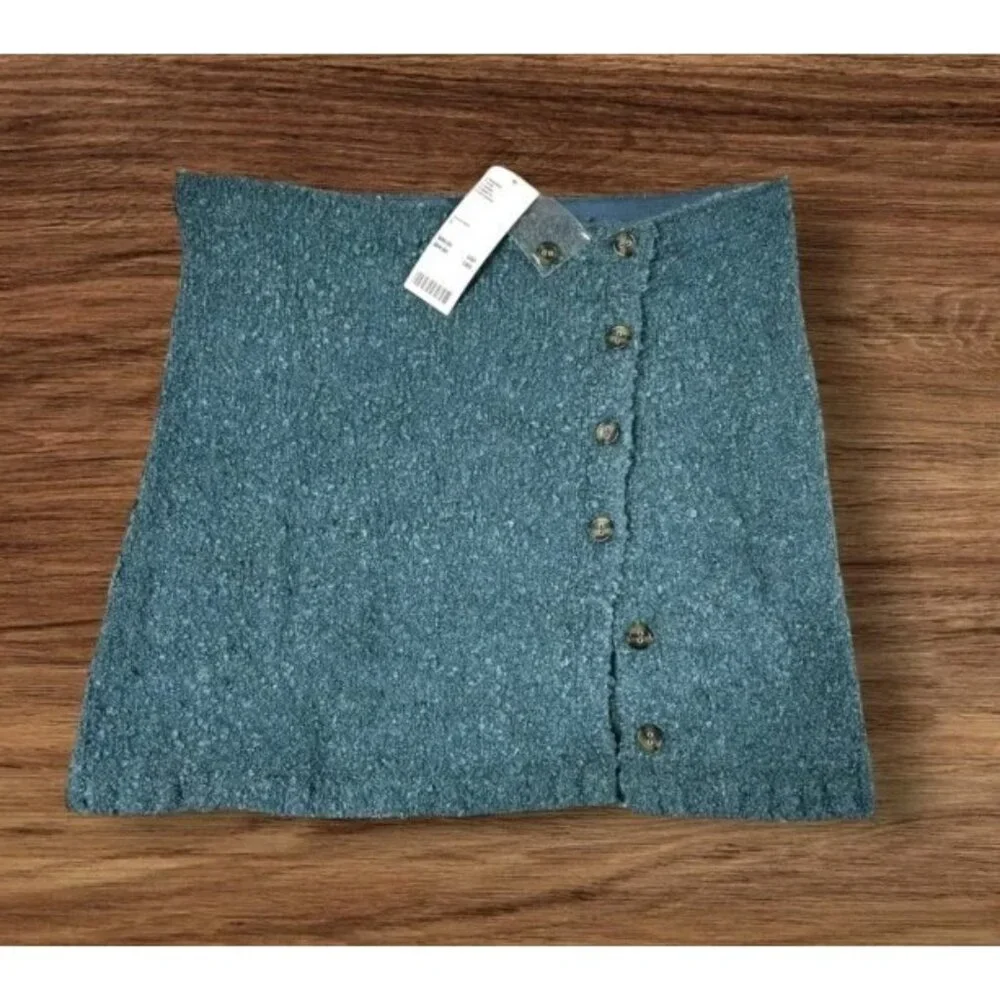 NWT Urban Outfitters Mini Skirt Aster Fuzzy Knit Buttons Blue Gray  Sz Large UO