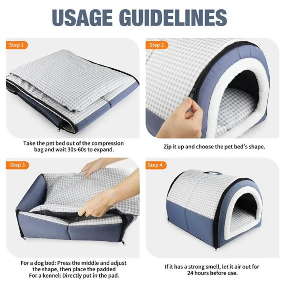 2-in-1 Dog & Cat Bed Reversible Pillow Soft Warm Cozy Pet House Medium 17.7inch