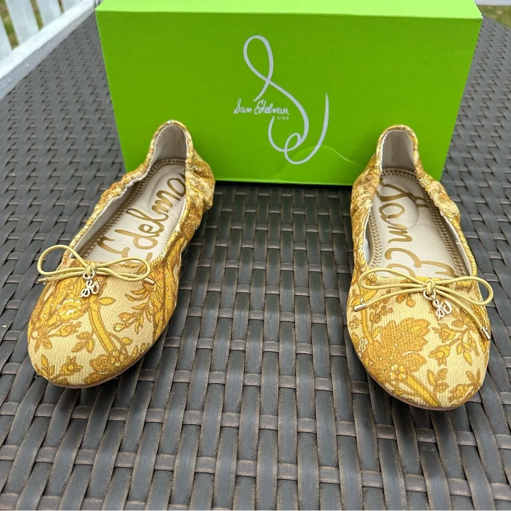 New Sam Edelman Felicia Floral Jacquard Ballet Flat, Size 2, Girl Youth Shoes