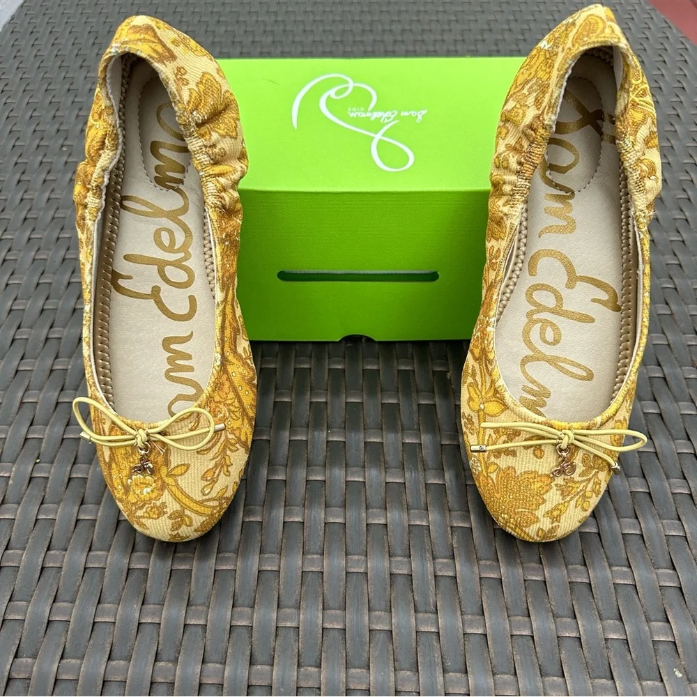 New Sam Edelman Felicia Floral Jacquard Ballet Flat, Size 2, Girl Youth Shoes