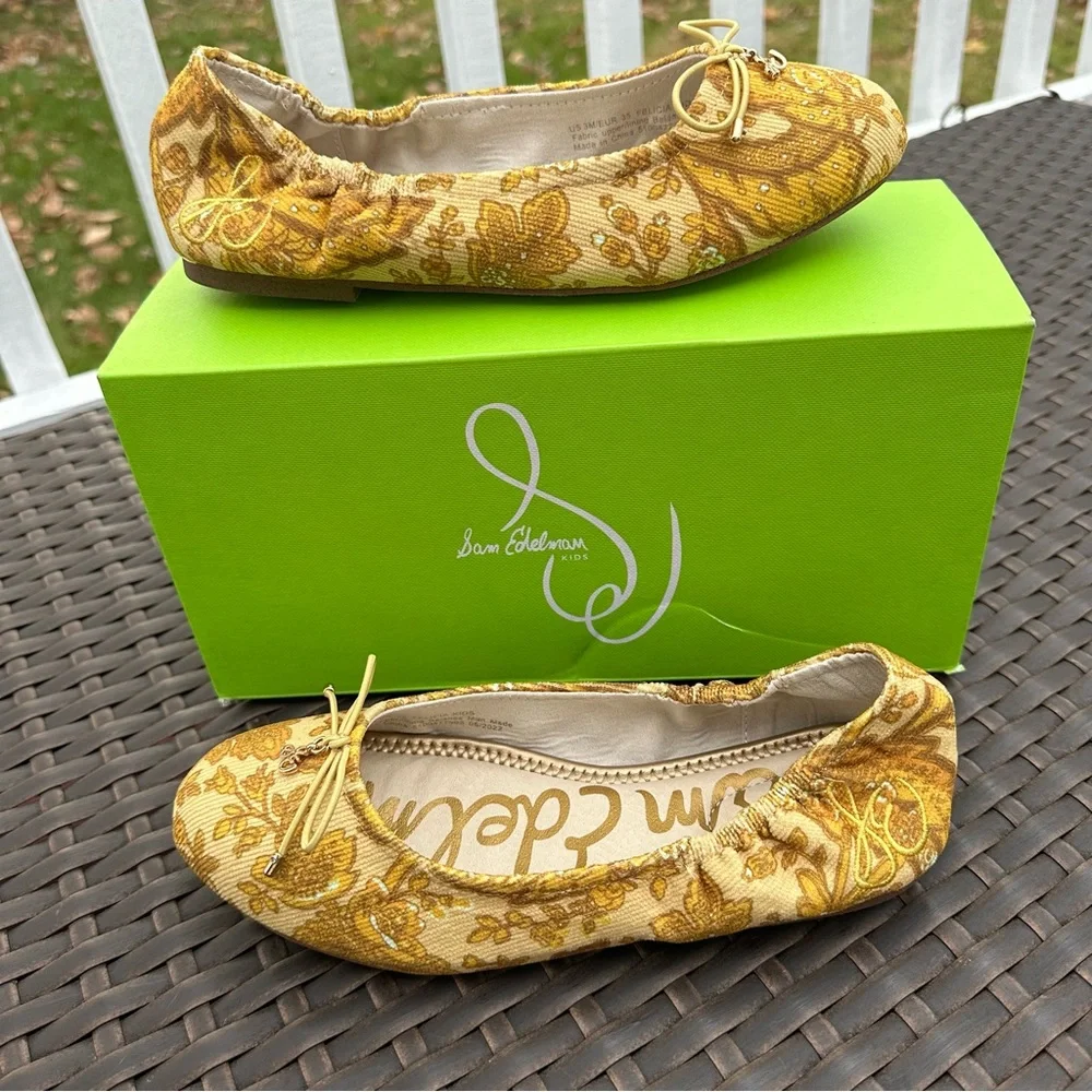 New Sam Edelman Felicia Floral Jacquard Ballet Flat, Size 2, Girl Youth Shoes