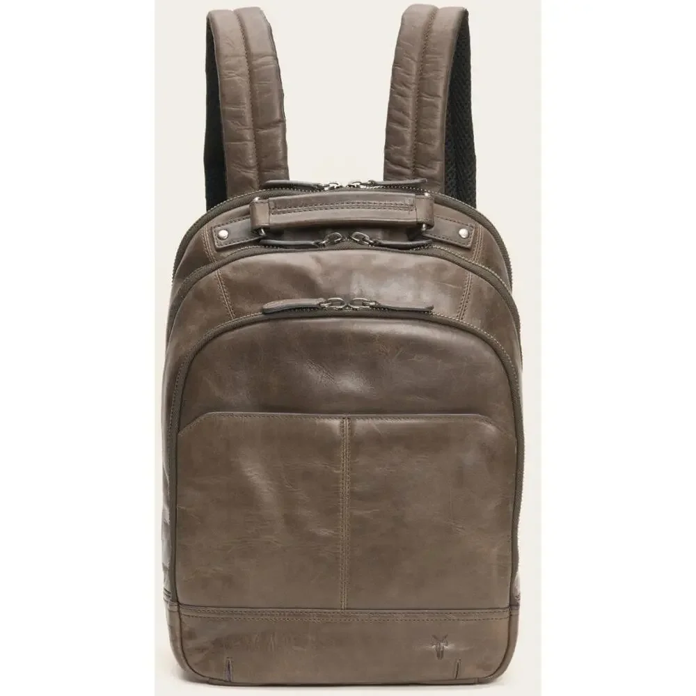 Frye Logan Multi Zip Leather Brown Slate Travel Backpack