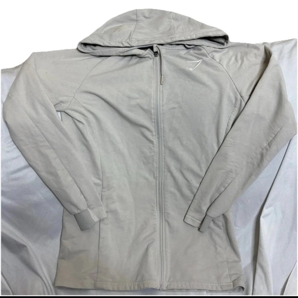Gymshark Hoodie Mens S Biege Full Zip Athletic Lightweight Performance Jacket