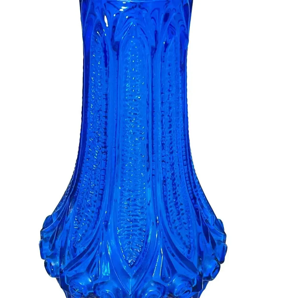 1960s Scandinavian Blue Pressed Glass Vase Finland Art Glass Mid Century Vintage