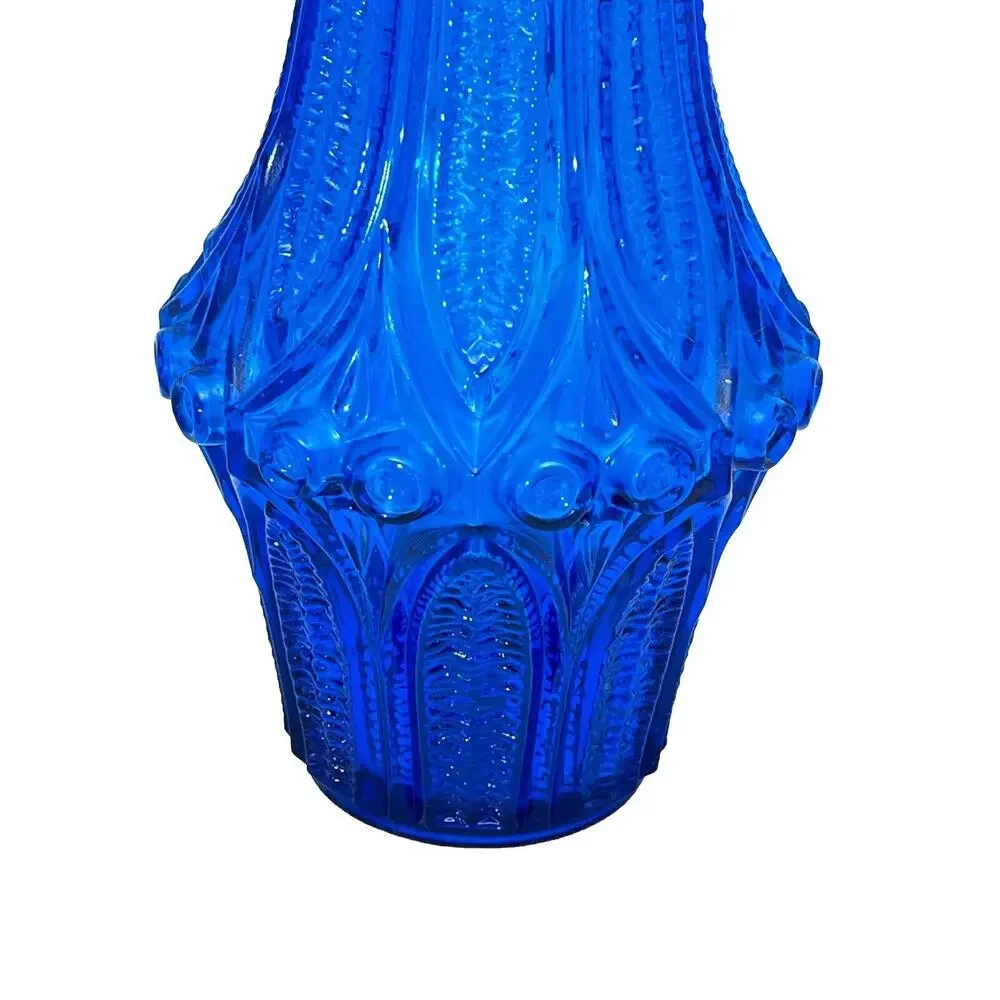 1960s Scandinavian Blue Pressed Glass Vase Finland Art Glass Mid Century Vintage