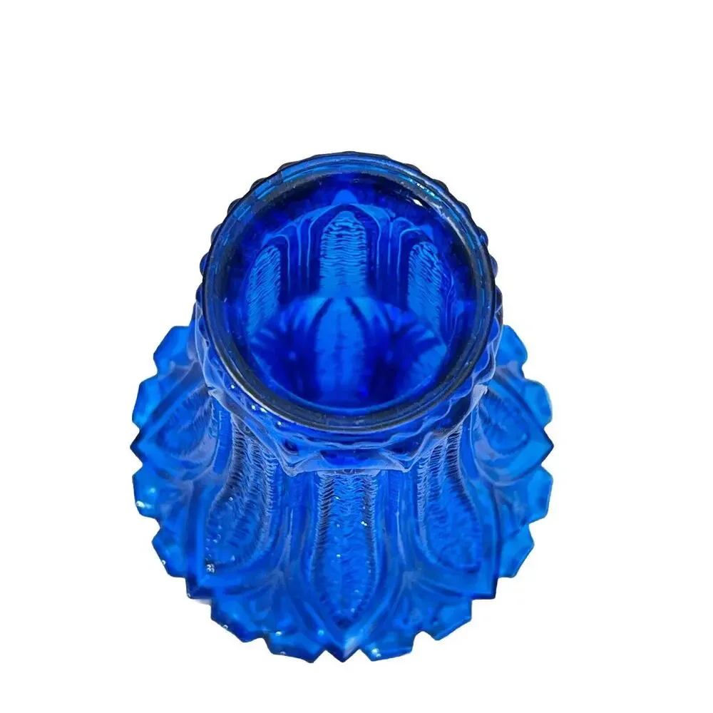 1960s Scandinavian Blue Pressed Glass Vase Finland Art Glass Mid Century Vintage