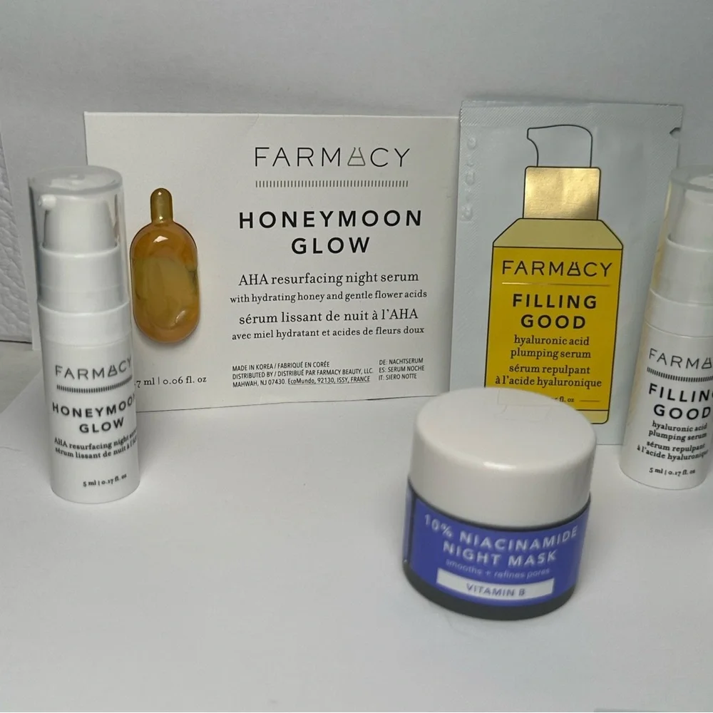 🆕 8 pc FARMACY Skincare Set w/ 💜Green Clean, Night Mask, HA Serum & Night Serum