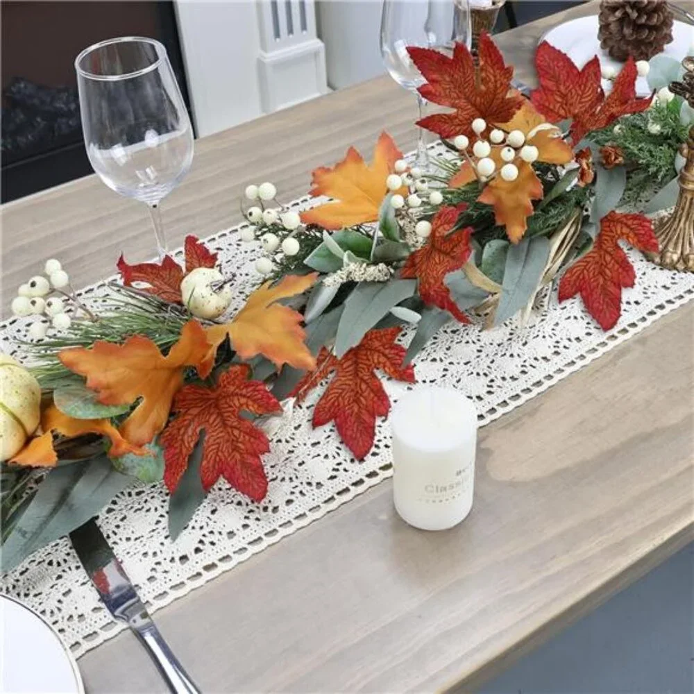Realistic Fall Garland for Mantle 6 Ft Fall Maple Leaves Garlands with Lights