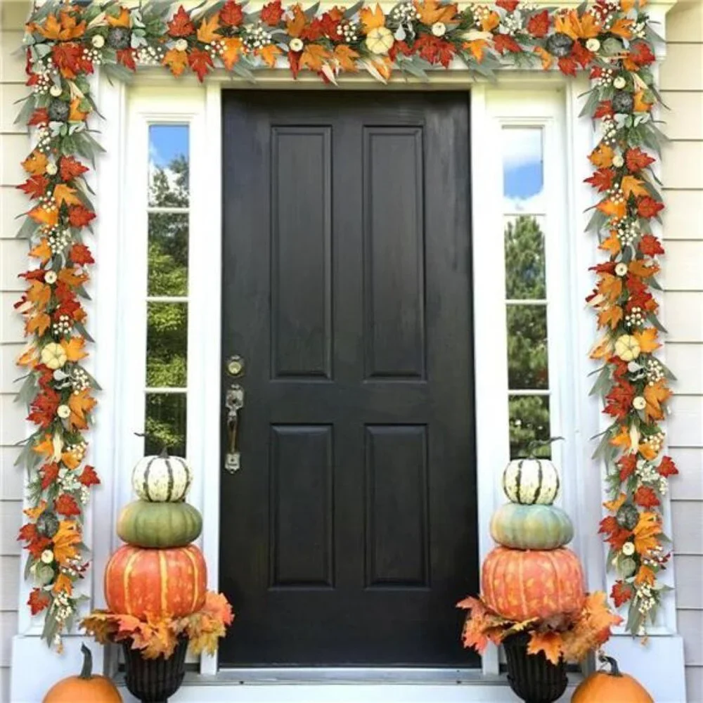 Realistic Fall Garland for Mantle 6 Ft Fall Maple Leaves Garlands with Lights