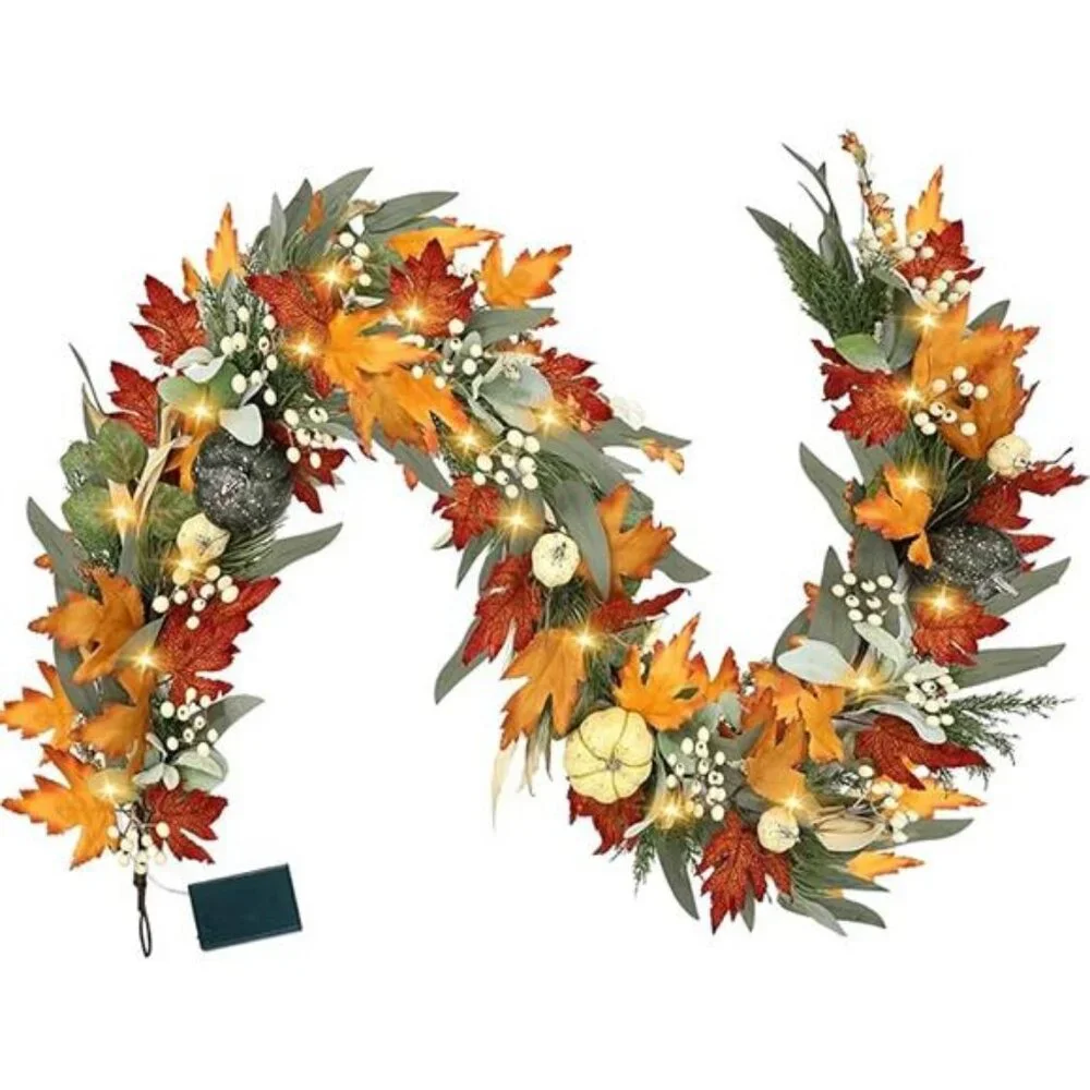 Realistic Fall Garland for Mantle 6 Ft Fall Maple Leaves Garlands with Lights
