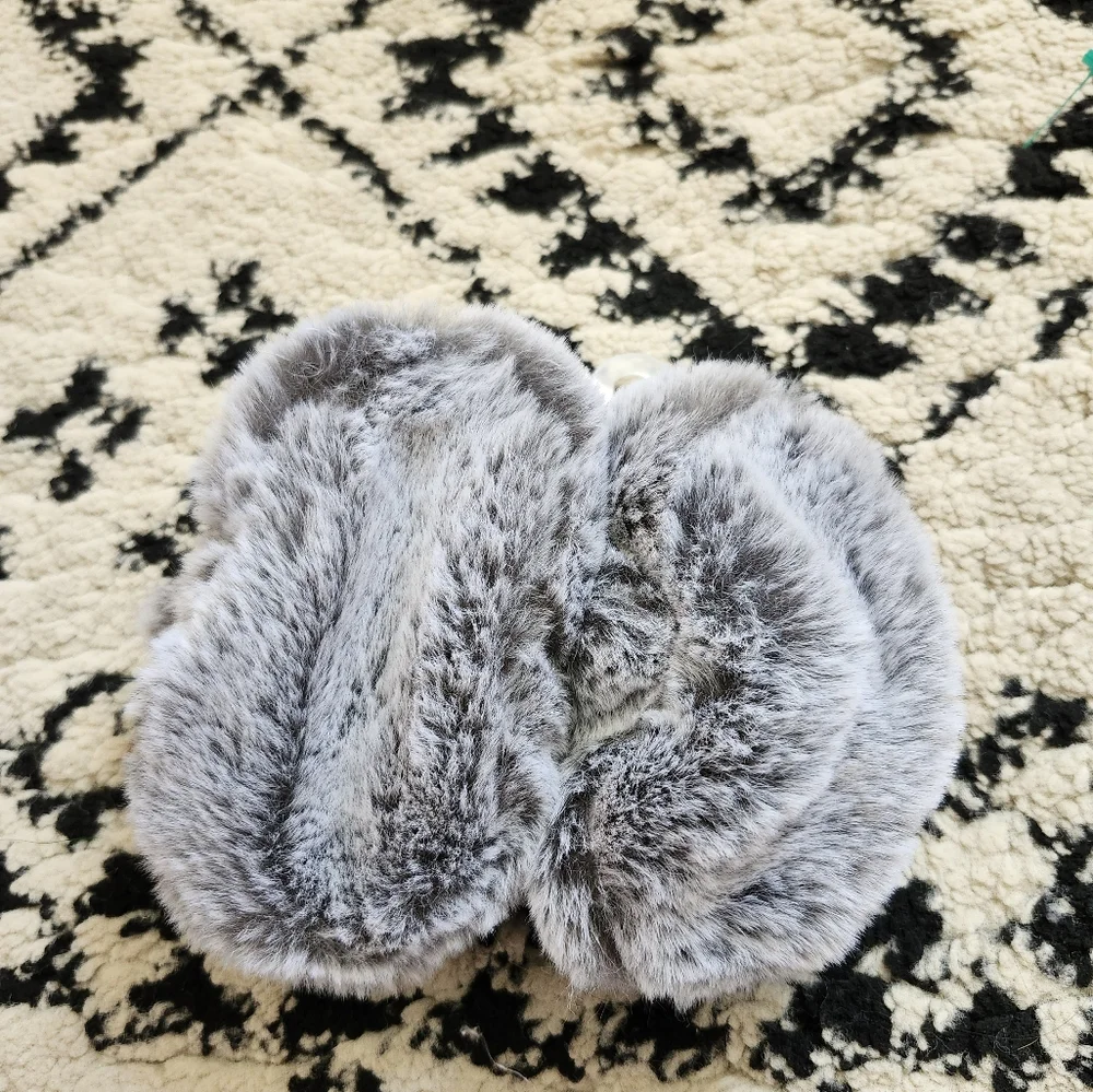 Carter's Fluffy Gray Baby Slippers Soft Faux Fur Booties 3-6 Months
