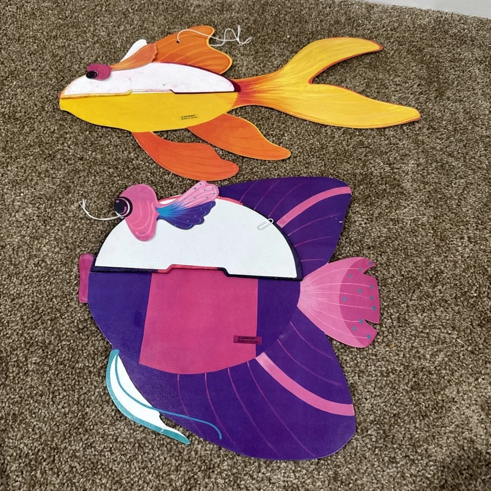 VTG Lot Of 2 Amscan Hanging Fish Goldfish Ocean Decor Honeycomb Tissue Tiki