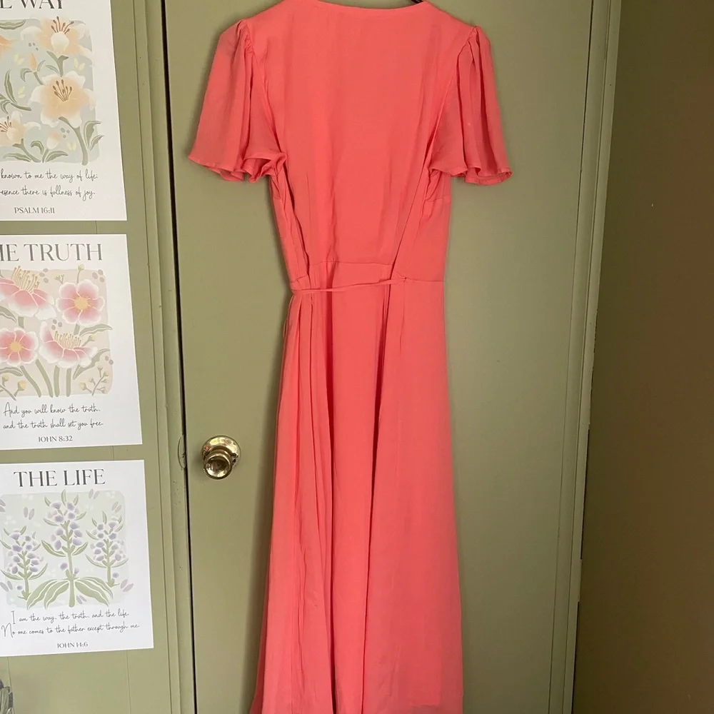 Abercrombie & Fitch Coral V-Neck Flutter Sleeve Wrap Dress Sz M