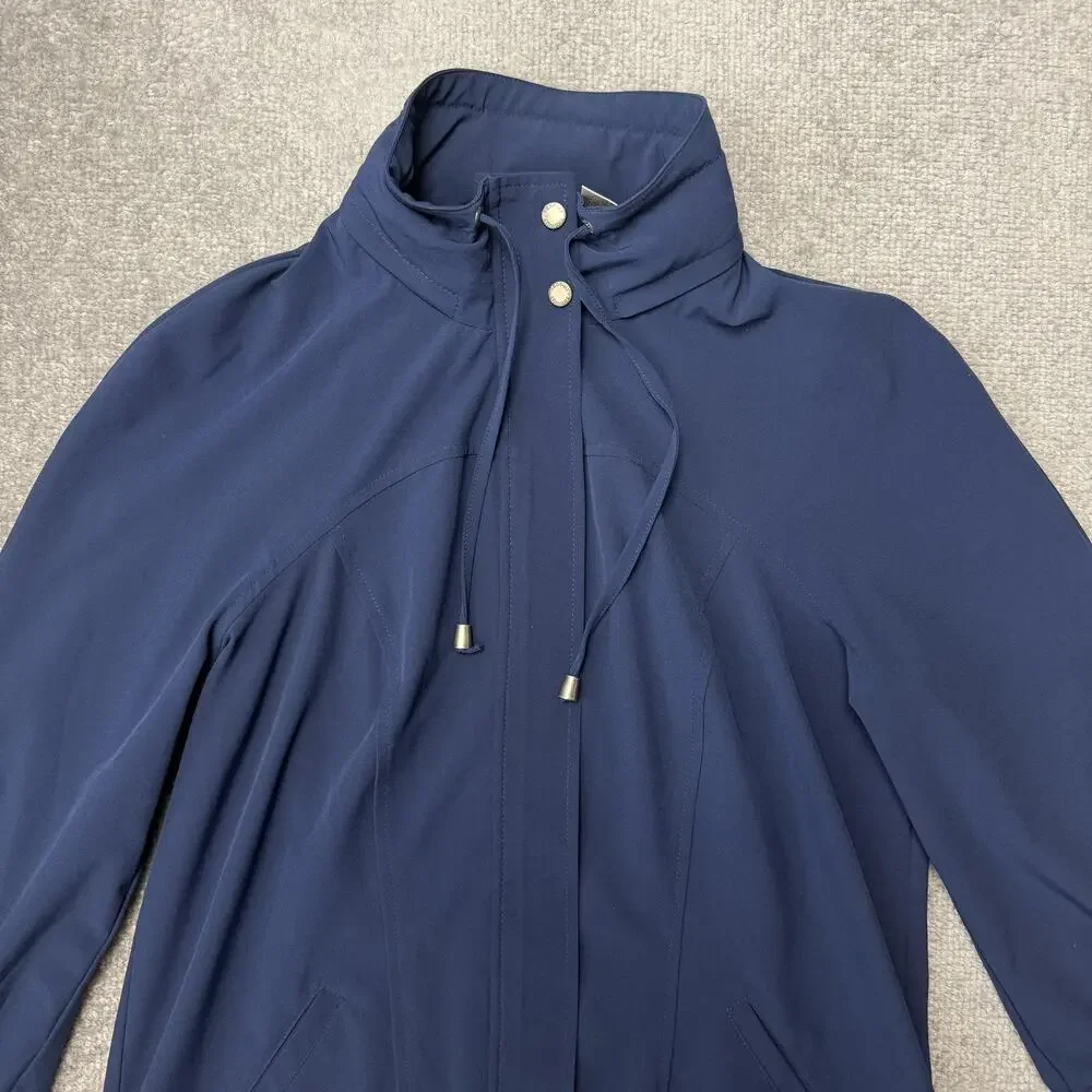 Chico's Zenergy Jacket Womens 0 Small Navy High Neck Stretch Zip Snap Raglan