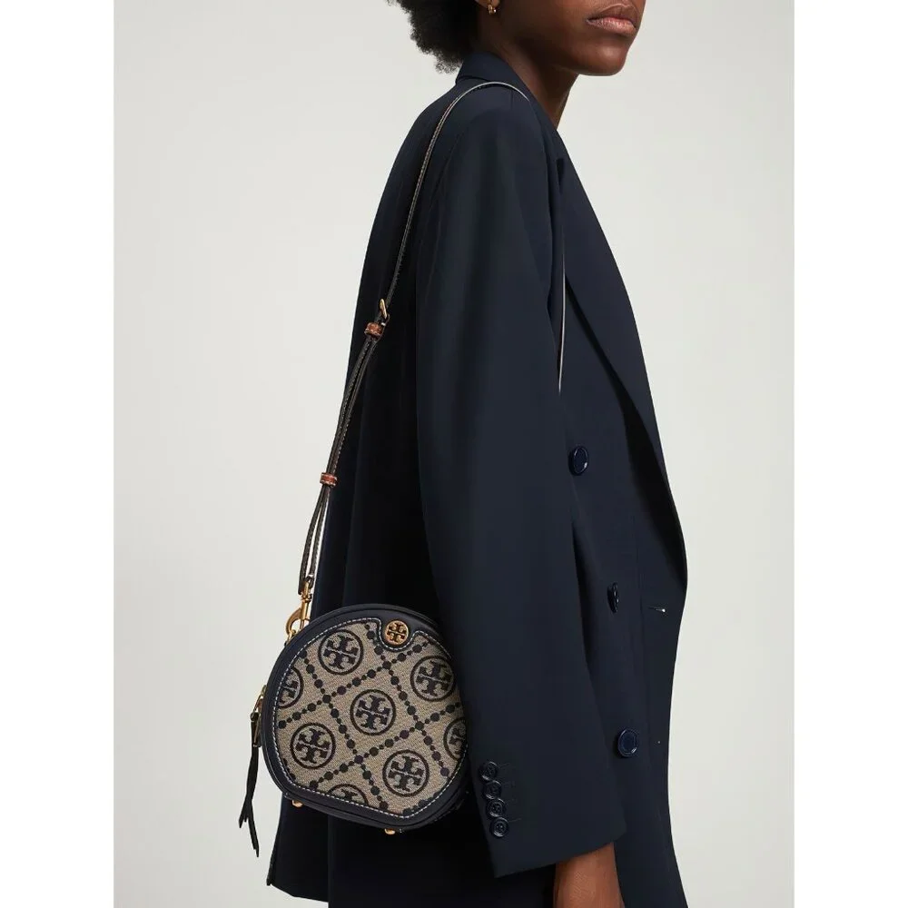 Tory Burch T Monogram Jacquard Moon Crossbody Bag Blue