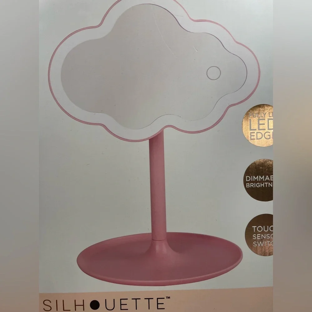 Silhouette Cloud Shaped LED Vanity Mirror Pink Brand New In Box Acessory Tray