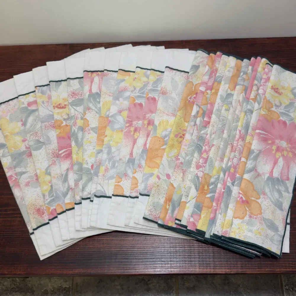 VINTAGE Floral 24pc Table Setting Placemat & Cloth Napkin Set