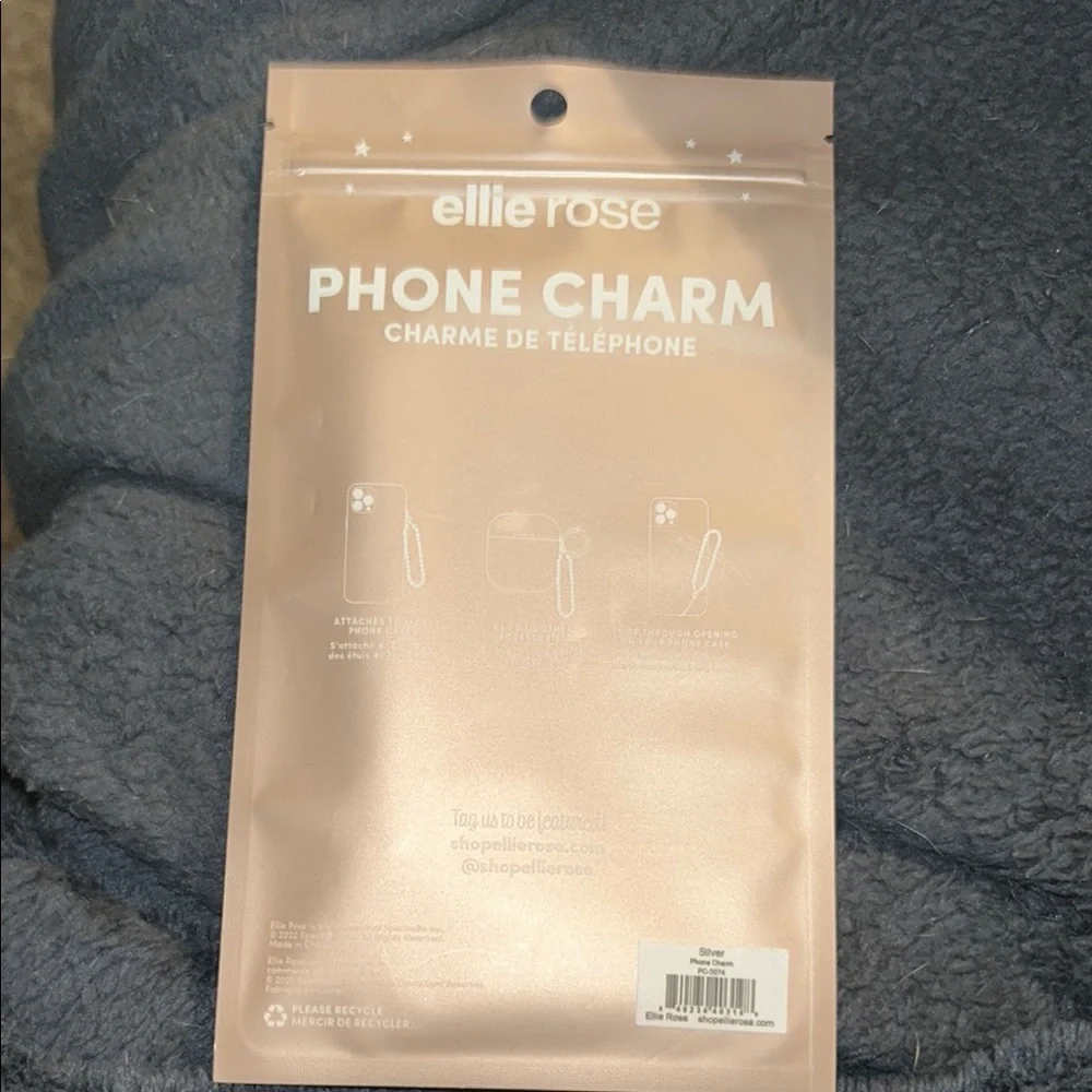 Phone Charm with Chain - Silver & Iridescent Phone Grip & Stand New