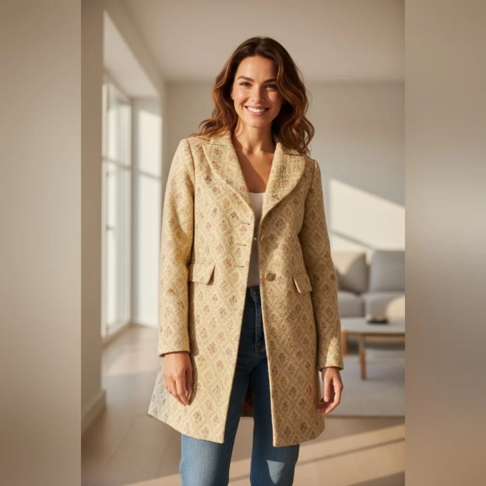 DALIA Elegant Cream Patterned Women's OVERBLAZER