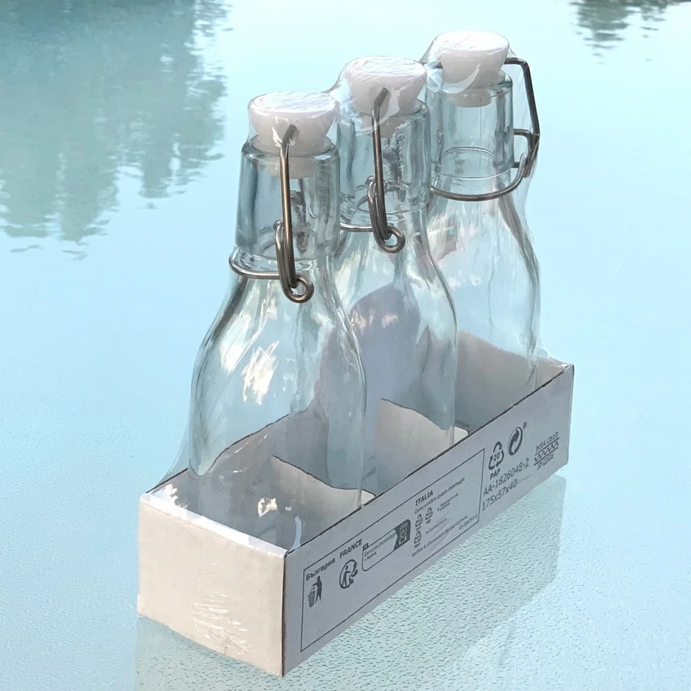 IKEA KORKEN Clear Bottles with White Cap Stoppers ~ 3-Pack