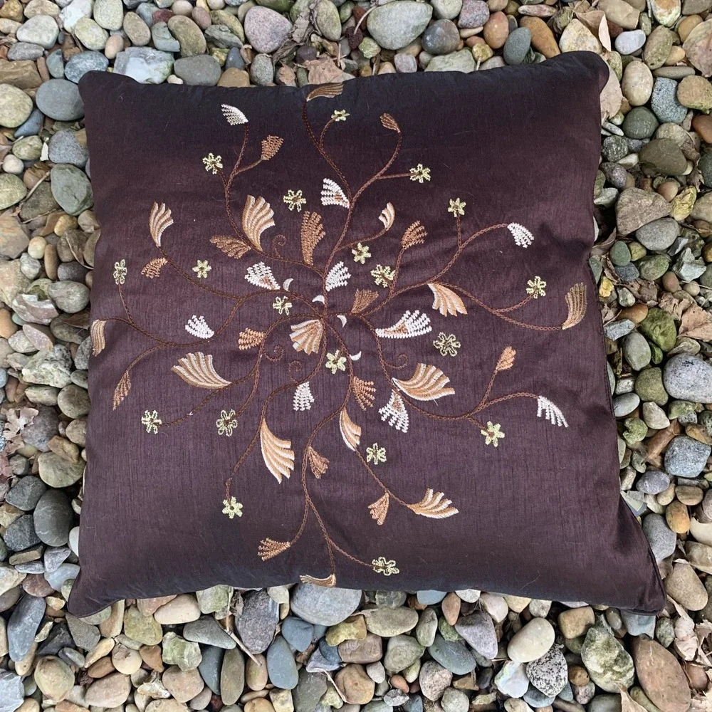 Stratford Home Embroidered Accent Pillow Brown Floral Botanical