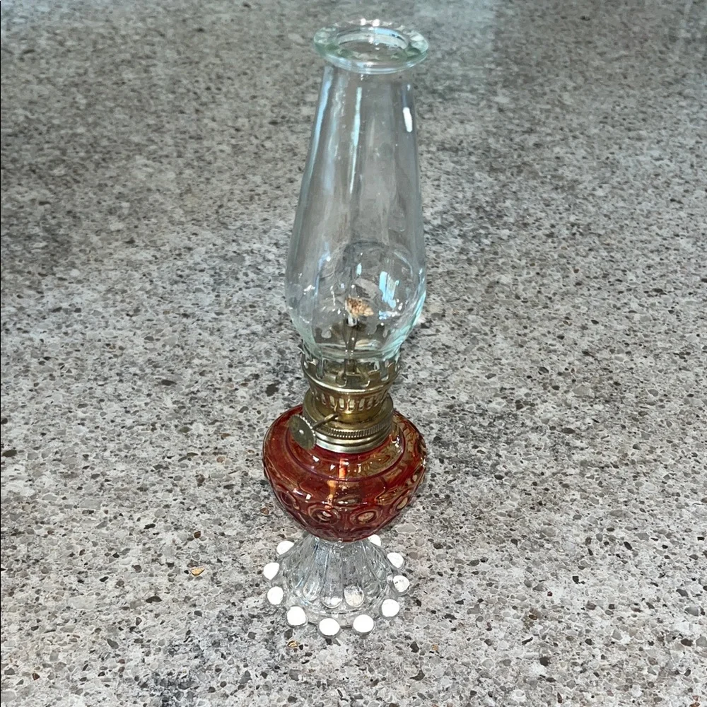 Vintage Red Candlewick Miniature Oil Lamp