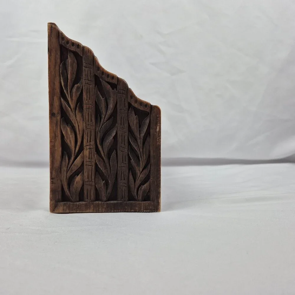 Vintage Lerner Brown Faux Carved Wood Office Desktop Organizer MCM 70's