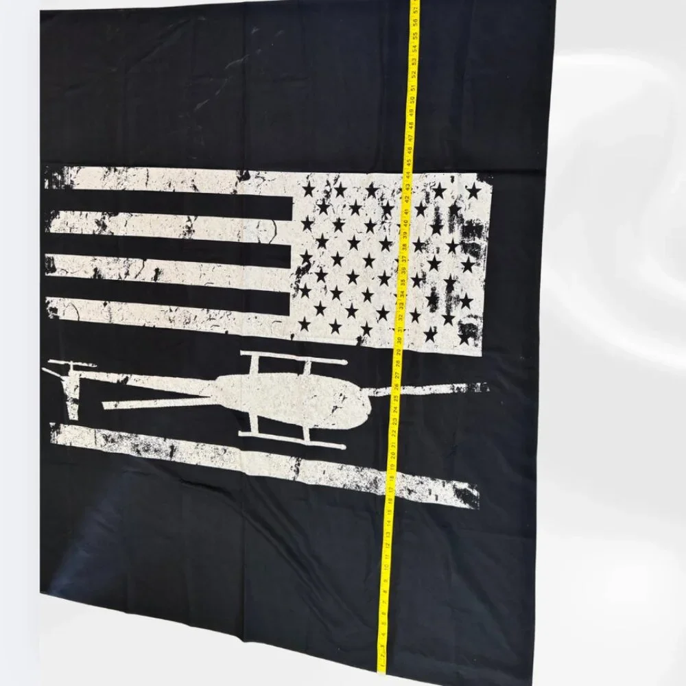 Black American Flag Helicopter Tapestry Wall Hanging – Large Aviation Decor