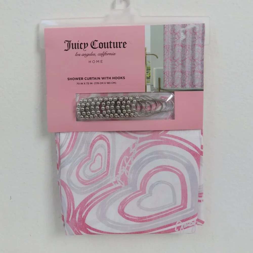 (#110) Juicy Couture Heart Print Shower Curtain with Hooks