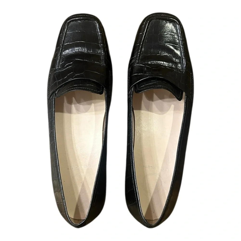Rockport Embossed Square Toe Leather Loafers Black Size 7