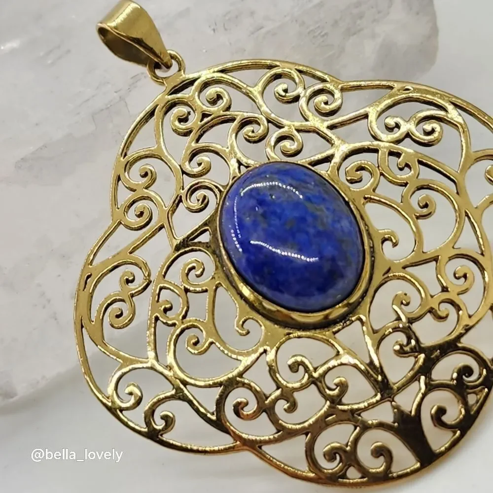 Sapphire Gold Toned Ethnic Handmade Filigree Pendant Jewelry 2.27