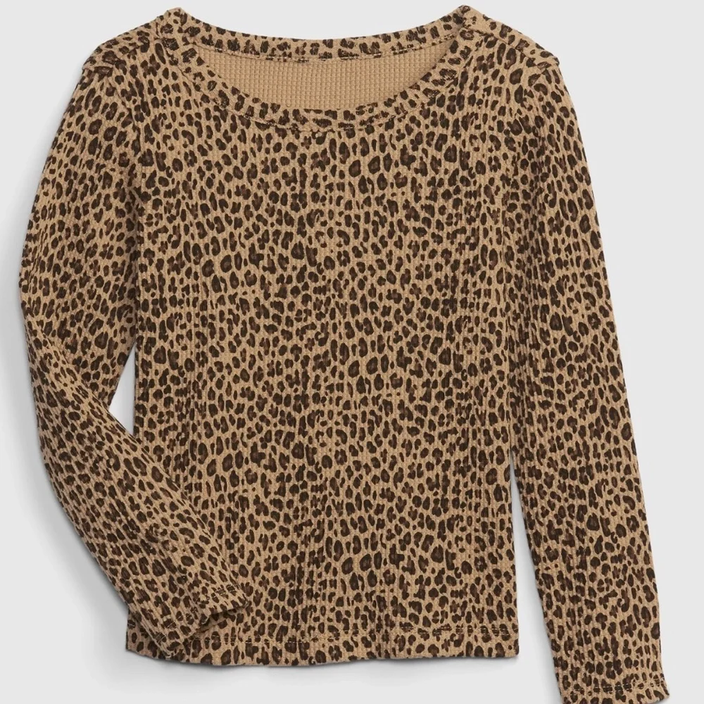 GAP Leopard Print Tan Waffle Long Sleeve Top