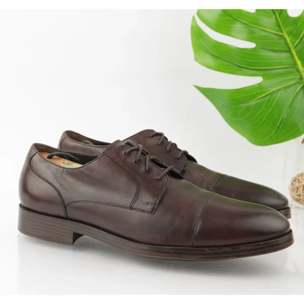 Cole Haan Mens Henry GrandOS Oxfords Size 11 M Brown Leather Cap Toe Dress Shoes
