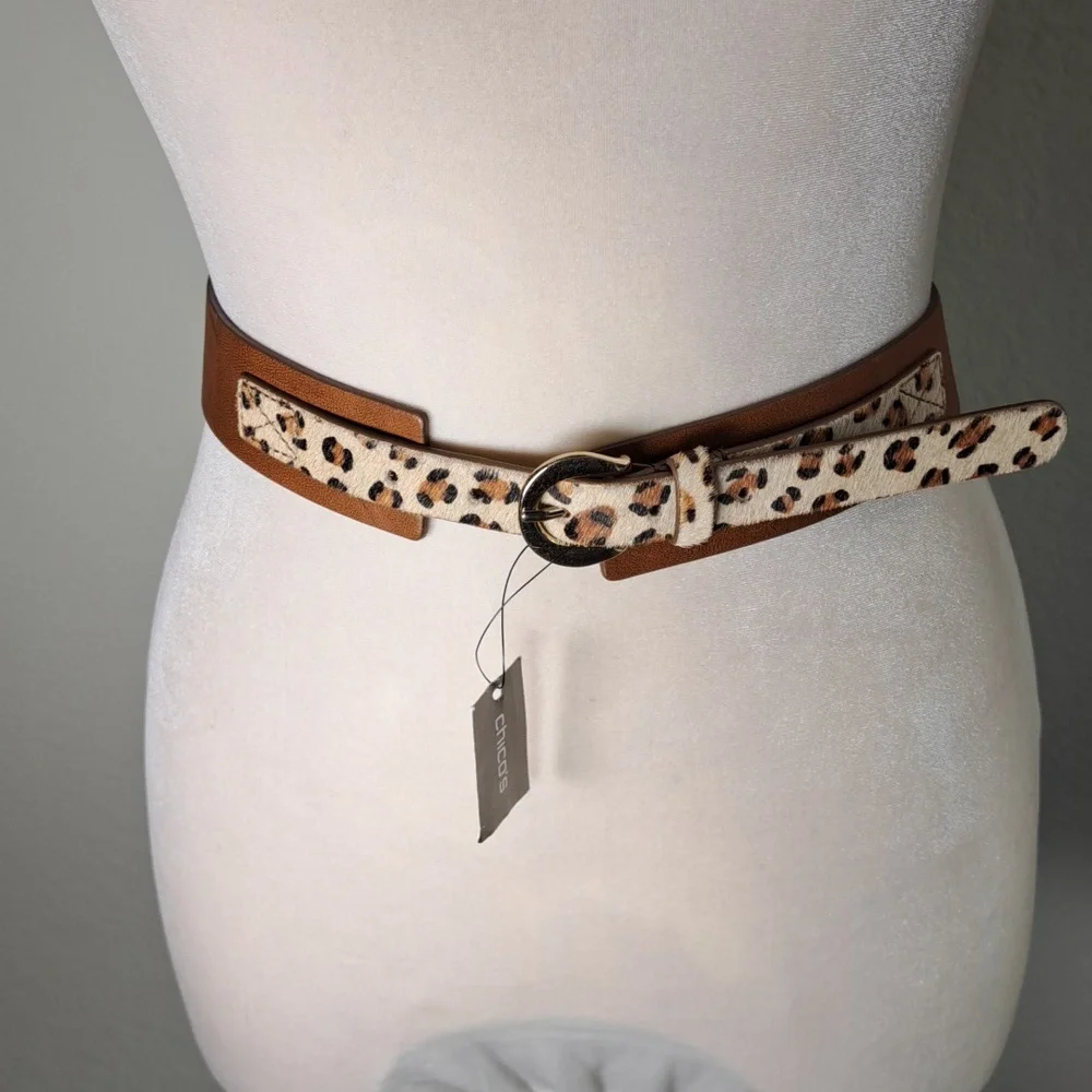 Chico’s Belt Arlie Animal Spring Haircalf Belt Size Medium Genuine Leather India