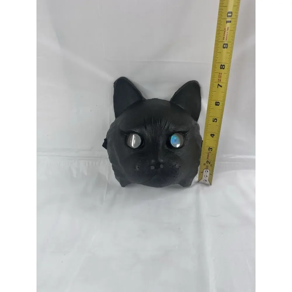 Black Cat Halloween Mask Folk Art Costume Masquerade Party Glowing Green Eyes