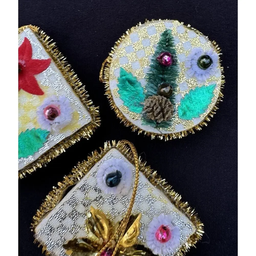 3 Vintage Japan Mercury Glass Chenille Tinsel on Foam Foil Ornament -LO2