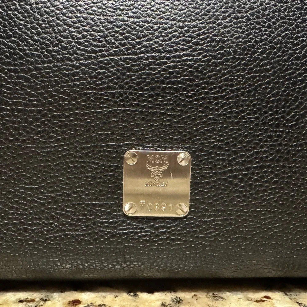 MCM Textured Black Leather Messenger Bag