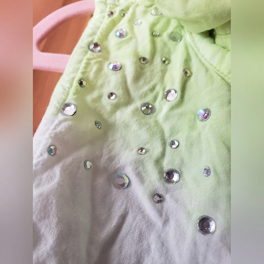 Justice Sleeveless Ombre Tie Dye Button-Up Shirt - Green, White, Blue 10