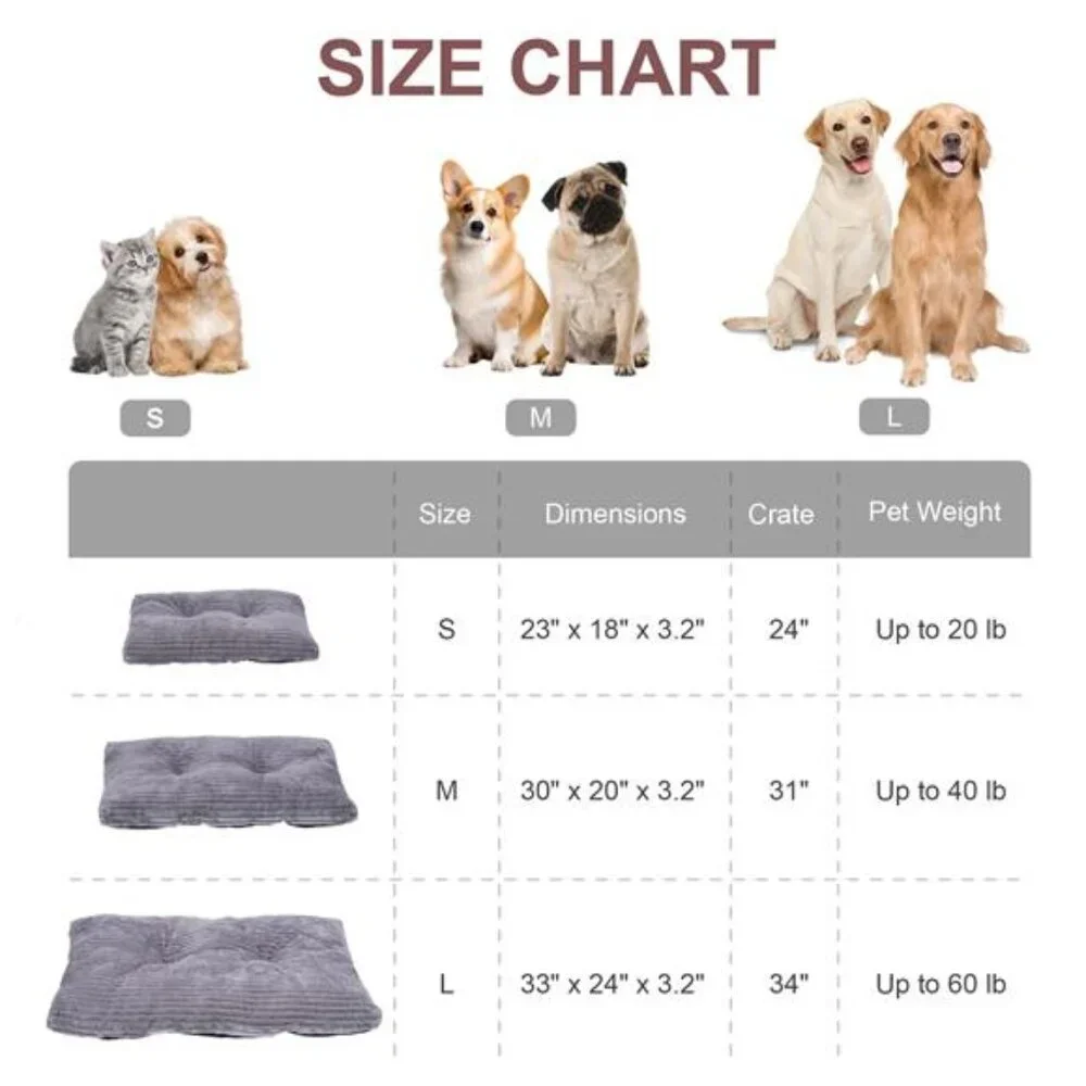 Large Dog Bed 33x24 inch Plush Soft Dog Cage Bed Washable Dog Mat with Non-Slip