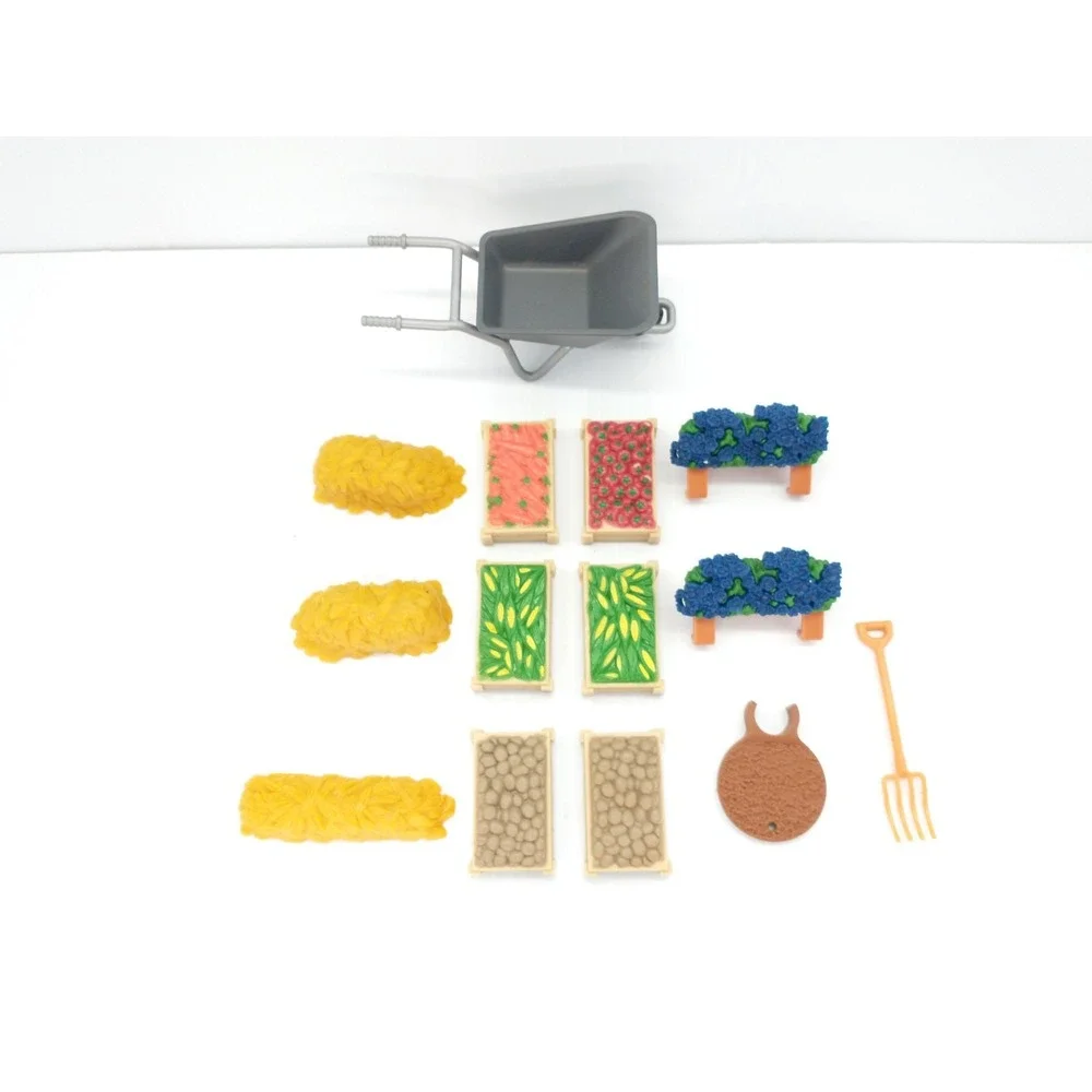 Schleich Farm World Accessories Lot Wheel barrel Veggies Hay Bucket Straw Bed‎