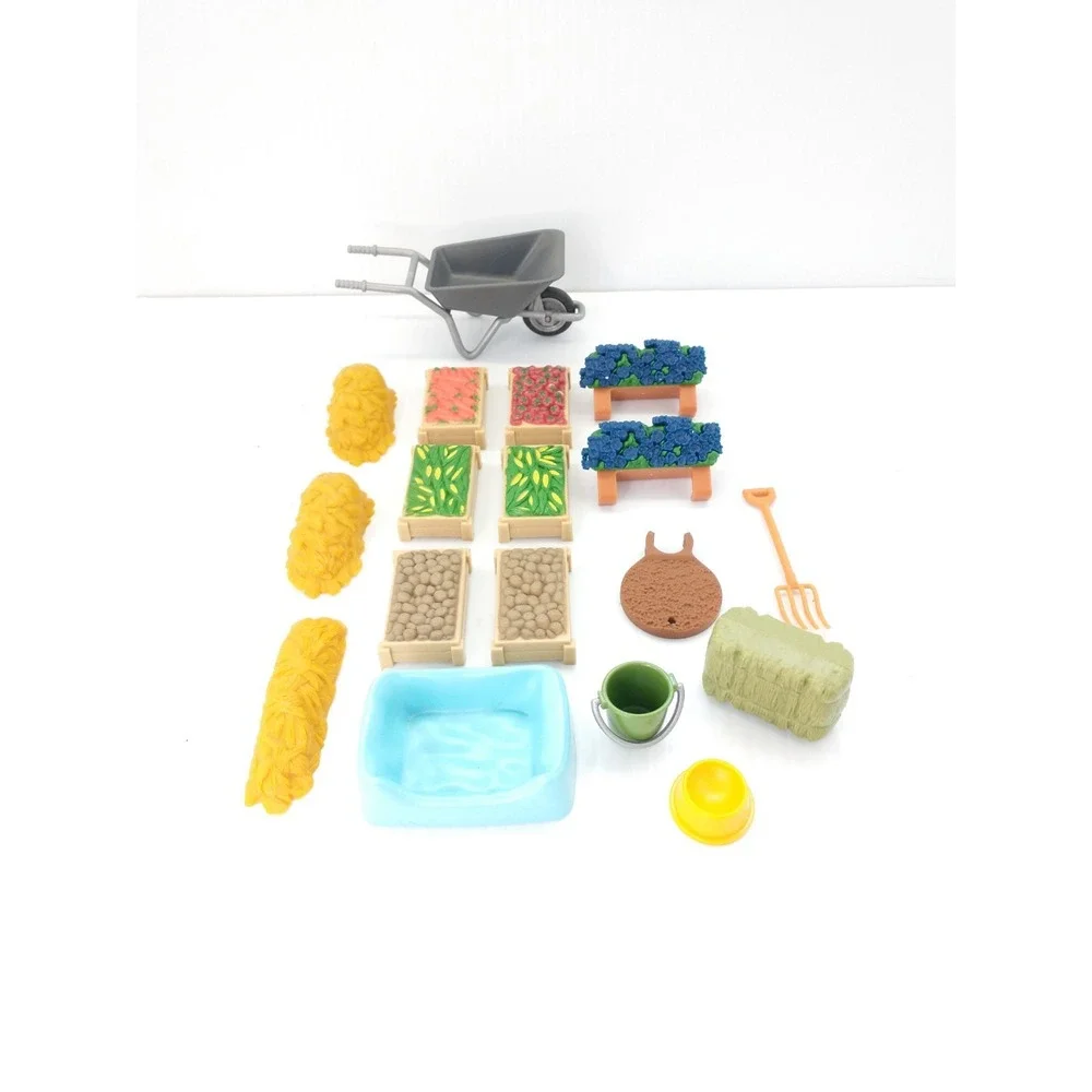 Schleich Farm World Accessories Lot Wheel barrel Veggies Hay Bucket Straw Bed‎